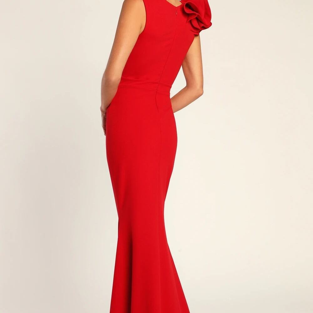 NWT Lulus Lucette Red Sleeveless Ruffled Mermaid Maxi Dress Wedding Holiday Sz L - Picture 3 of 10